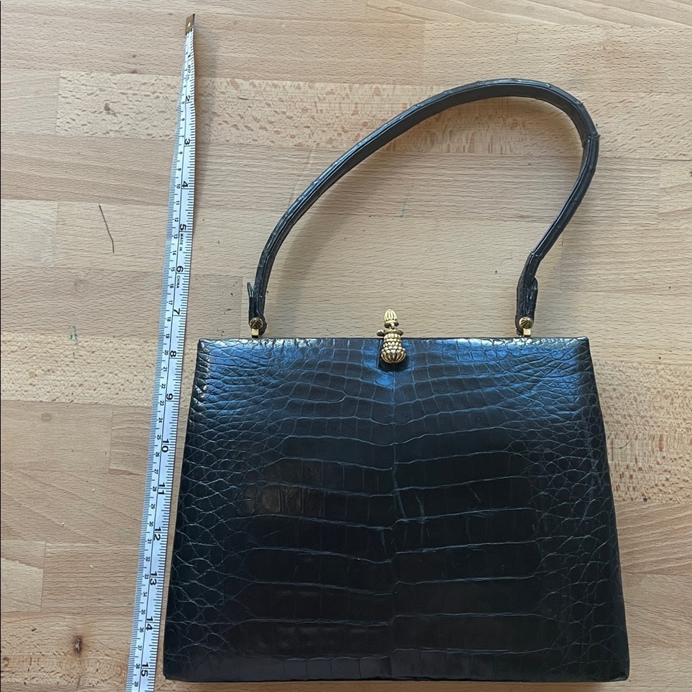 Vintage PISK Buenos Aires Crocodile Handbag | Black Exotic Skin | Top Handle - Picture 2 of 5